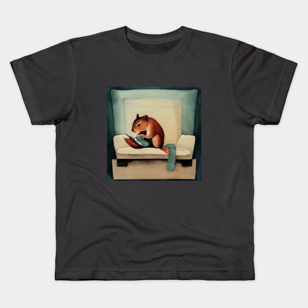 Knitting Squirrel Kids T-Shirt by fistikci